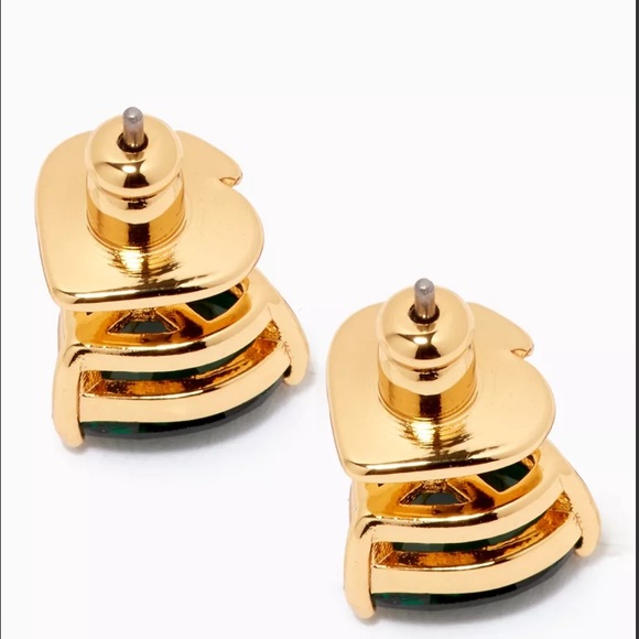 NEW Kate Spade My Love Emerald Green Heart Stud Earrings Goldtone SOLD OUT - Picture 7 of 14